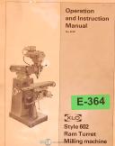 Ex-cell-o-XLO-XLO 602, Turret Mill operations Maintenance Parts and Assemblies Manual-602-01